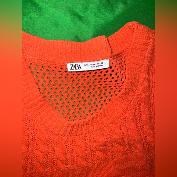 Zara Chenille Orange Sleeveless Knit Mini Dress size Large - Picture 4 of 9